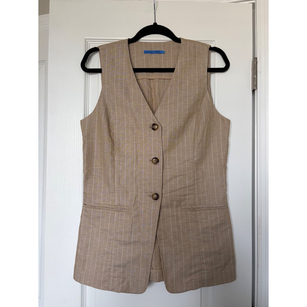 J.McLaughlin Tan Pinstripe Cotton Linen Blend Tailored Vest Small